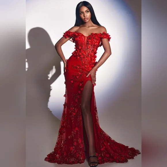 Royal blue,red, off the shoulder gown,black formal dress - Picture 6 of 8